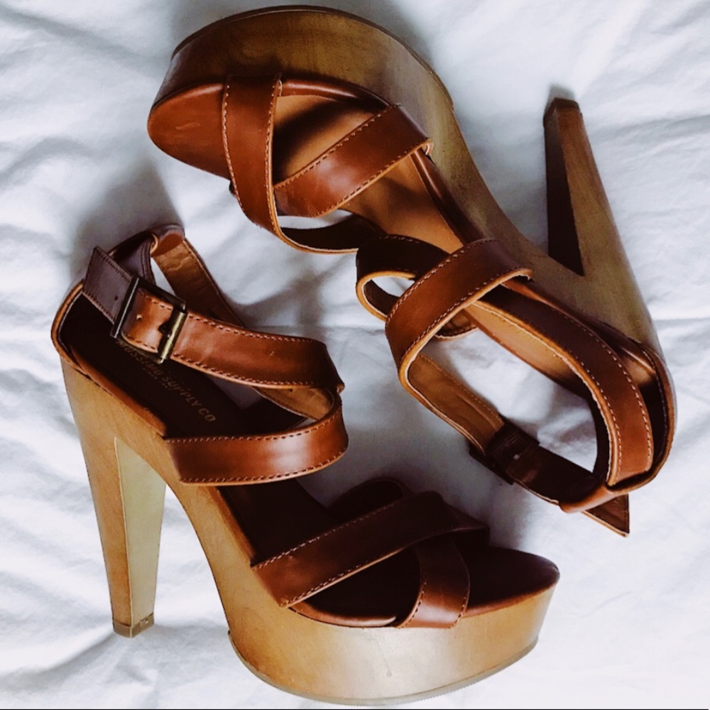 Brown Faux Leather Heels